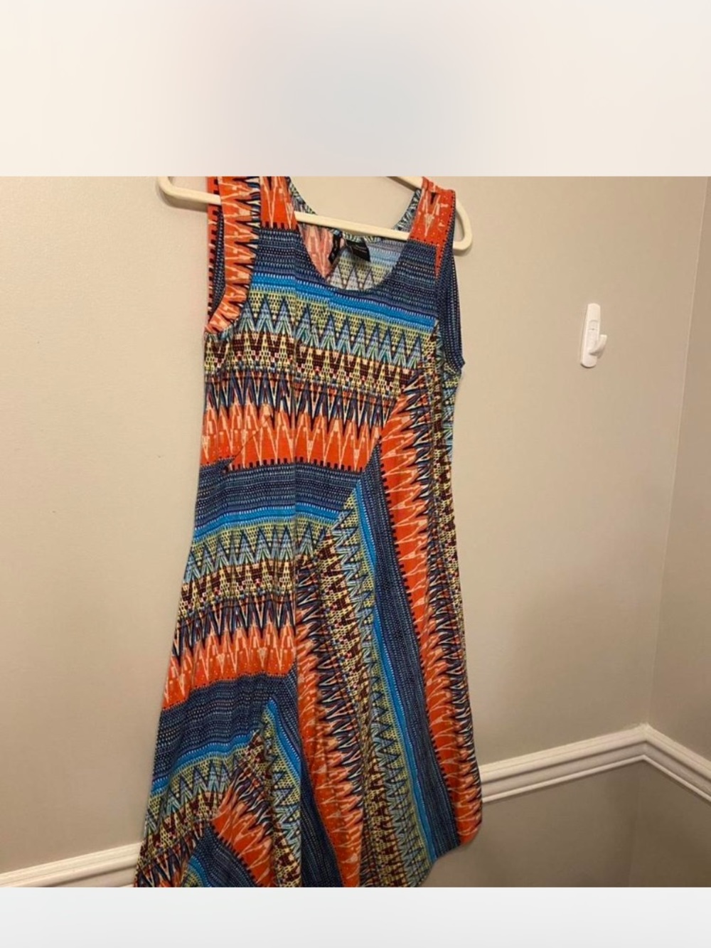 new directions Sleeveless Tribal-Print Midi Dress in Orange & Blue